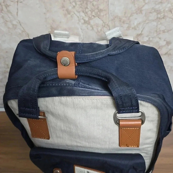 Himawari | Backpack | Navy and Beige | Brushed Silver Accents | Gently worn - Picture 4 of 12
